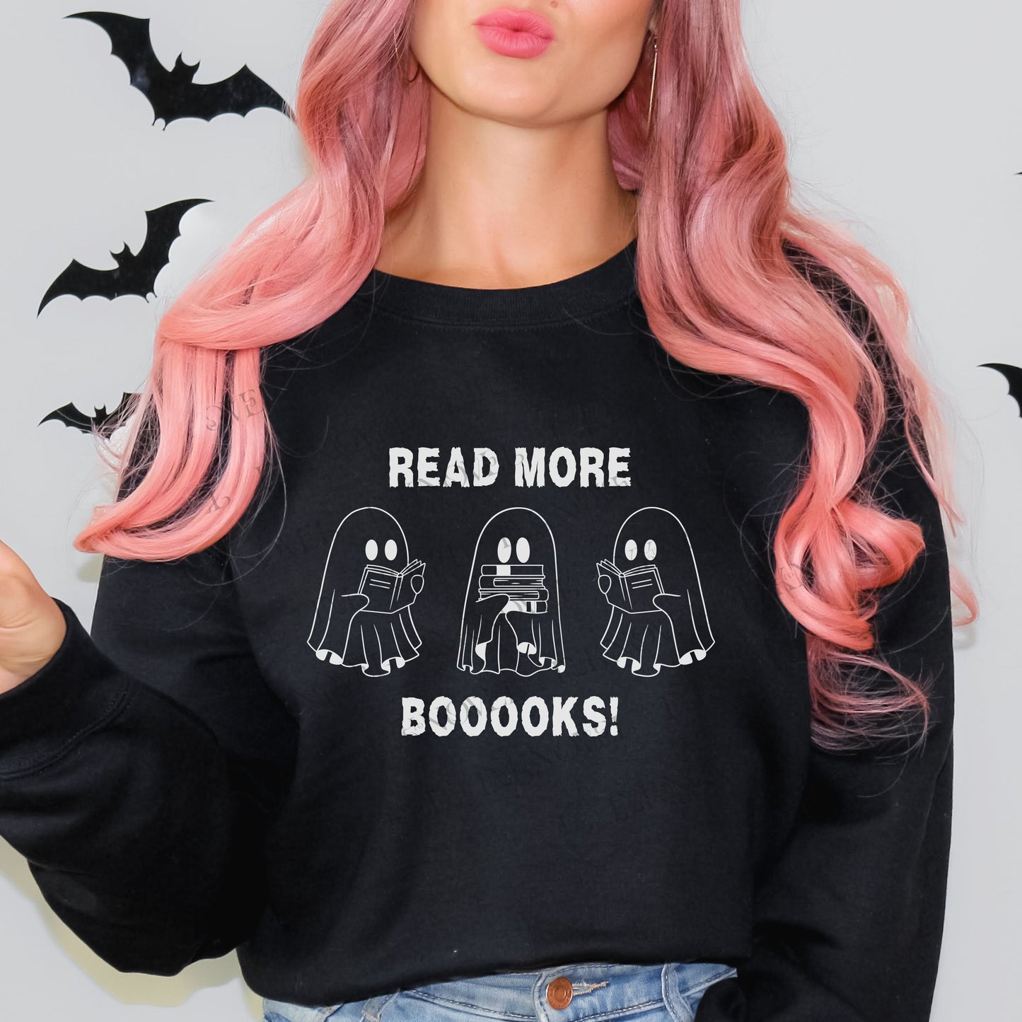 Cute Bookish Ghosts Halloween Crewneck Sweatshirt