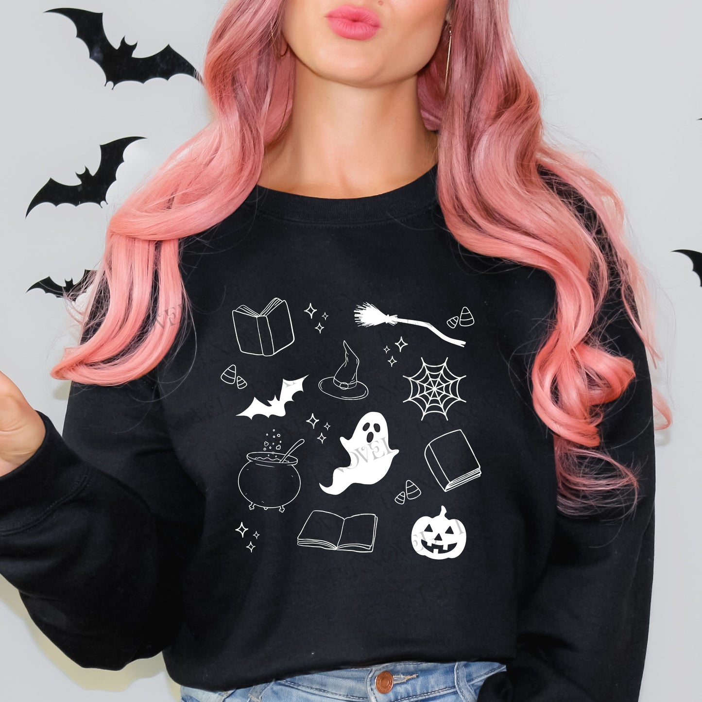 Bookish Halloween Doodles Crewneck Sweatshirt